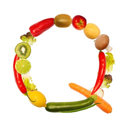 The letter q, builded with various fruits and vegetables, complete font availableの写真素材
