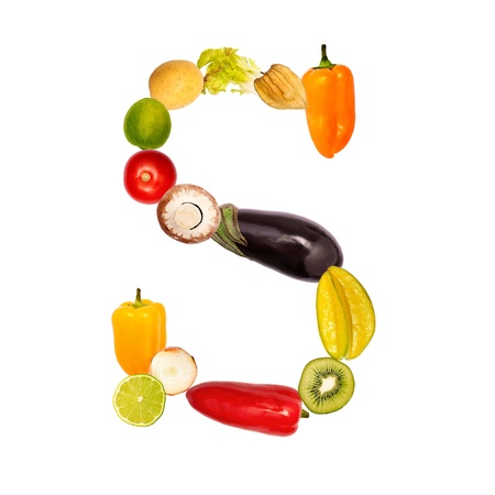The letter s, builded with various fruits and vegetables, complete font availableの写真素材