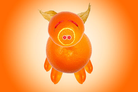 funny pig, made from fruits and vegetablesの写真素材