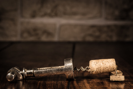 Concept corkscrew capture a wine cork figureの写真素材
