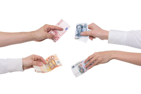 yuan or renminbi with euro concept exchangeの写真素材