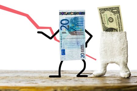 Euro and dollar, concept pegged market, funny themeの写真素材