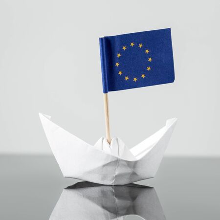 paper ship with european flag, concept shipment or free trade agreementの写真素材