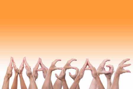 The word massage in front of orange and white backgroundの写真素材