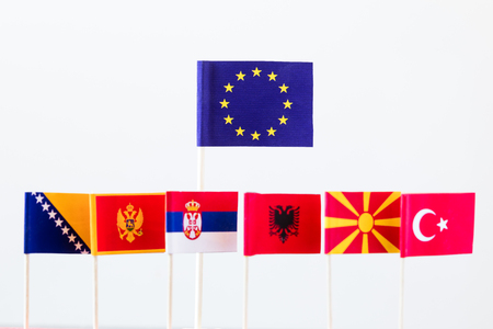 flags of candidates for eu membership, big banner of euの写真素材