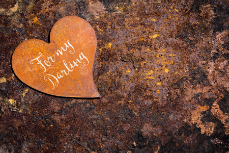 rusty heart on rusty background, english text for my darlingの写真素材