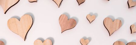 Panorama with different sized hearts on white backgroundの写真素材