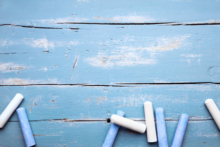 Blue and white Crayon, concept preschool and kindergarten, copyspaceの写真素材
