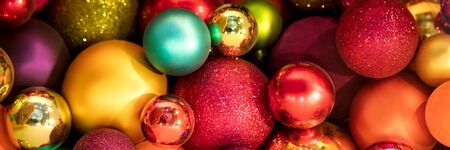 Panorama, Banner, lots of colorful Christmas balls, festive background