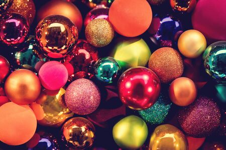 festive colorful christmas balls, brightly xmas decoration 