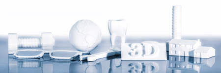 Various filament models from a 3D printer with reflection against a white backgroundの写真素材