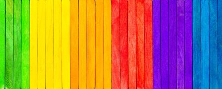 Banner with colorful wooden picks, concept spectrum, panoply and chromatics, pattern backgroundの写真素材