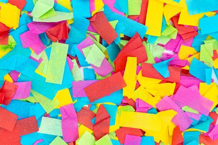Colorful confetti background, birthday celebration and party concept, topviewの写真素材