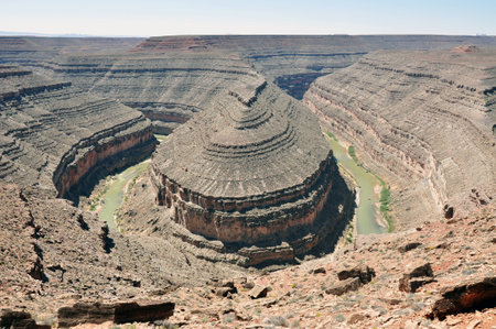 Famous bend in the Colorado River in the upstream region of Lake Powellの写真素材