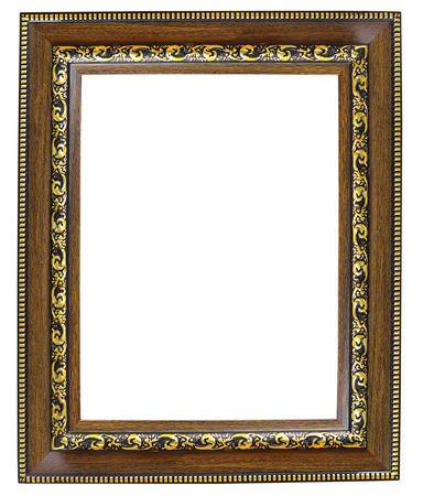 old time vintage red and golden rustic high quality quadratic wooden frame isolated over whiteの写真素材