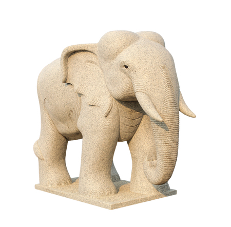 Stone elephant statue isolated on white backgroundの写真素材