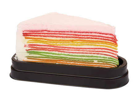 Rainbow cake isolated on white backgroundの写真素材