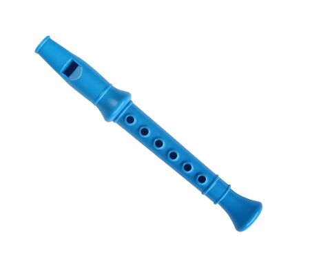 Plastic toy flute isolated on white backgroundの写真素材