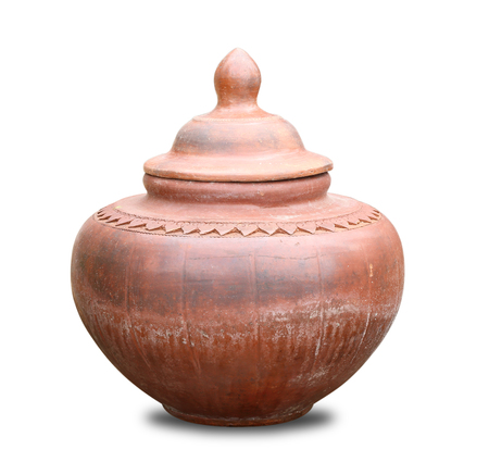 pottery pot isolated on white background. in Thailandの写真素材