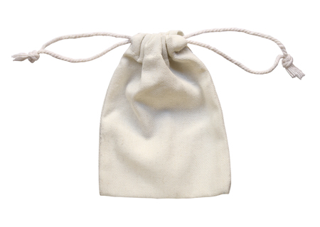 white drawstring bag packaging isolated on white backgroundの写真素材