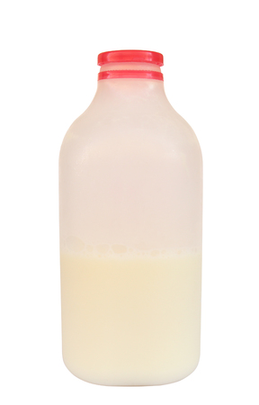 Fresh milk in plastic bottle isolated on white background.の写真素材