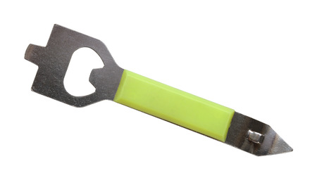 Metal bottle opener isolated on white background.の写真素材