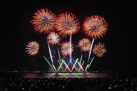Pattaya International Fireworks Festival, Chonburi province, Thailand, November 27, 2021.のeditorial素材