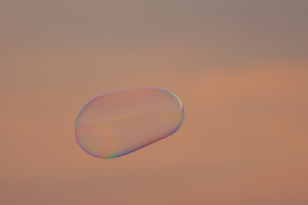 Soap bubbles floating in the air during sunset.