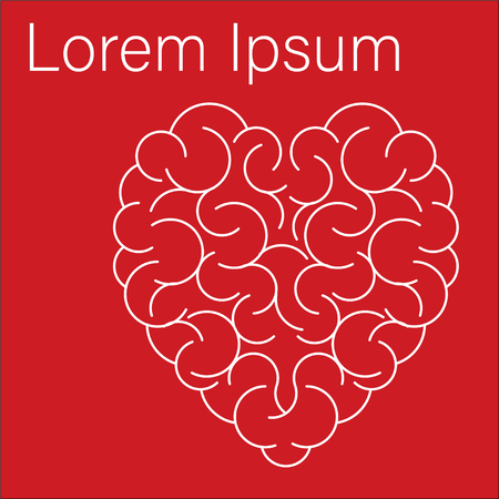 brain in form of heart on red backgroundのイラスト素材