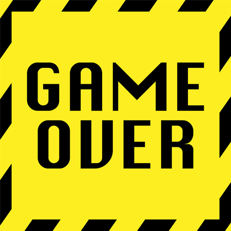 game over yellow sign with caution frame aroundのイラスト素材
