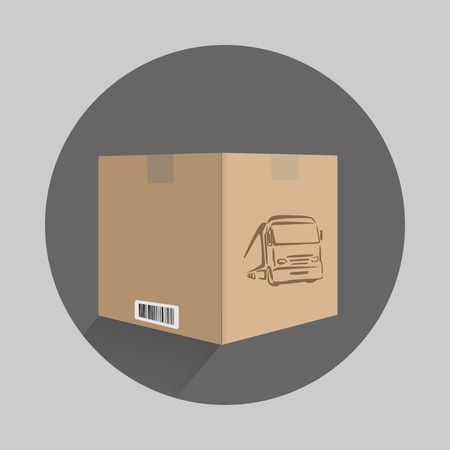 carton box in flat design with signs onのイラスト素材