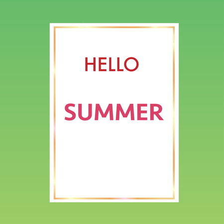 hello summer with golden frame on colourful backgroundのイラスト素材