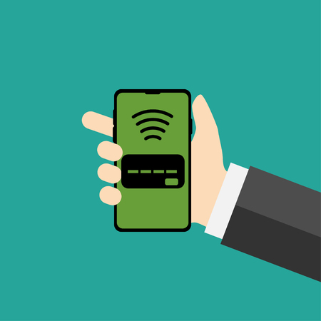 Mobile phone in flat design showing pay passのイラスト素材