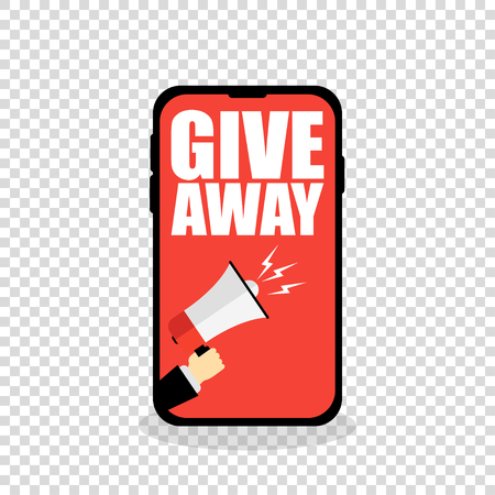 mobile phone showing give away announcement red backgroundのイラスト素材