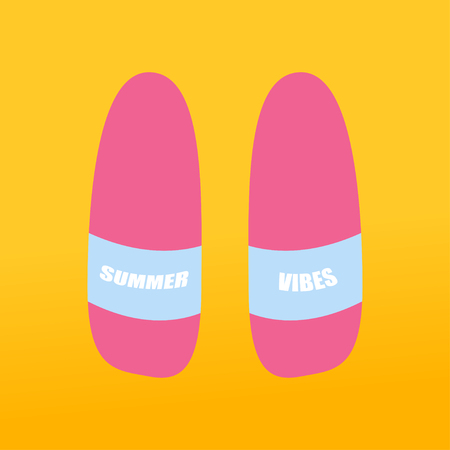 summer vibes pinky slippers on yellow background vectorのイラスト素材