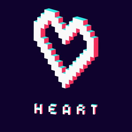 pixel heart made in 3d blue red whiteのイラスト素材