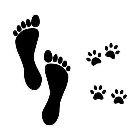 foot prints man and dog walking vector illustrationのイラスト素材