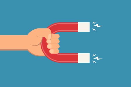 hand holding attracting magnet flat design vector illustrationのイラスト素材