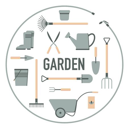 garden equipment tool set isolated white background vector のイラスト素材