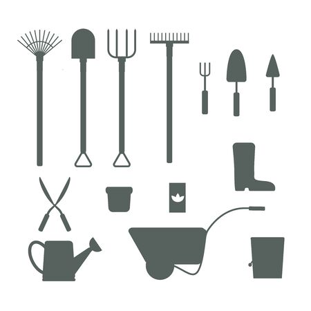 garden equipment tool set isolated white background vectorのイラスト素材
