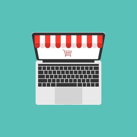 online shop in computer laptop buy store vector illustrationのイラスト素材