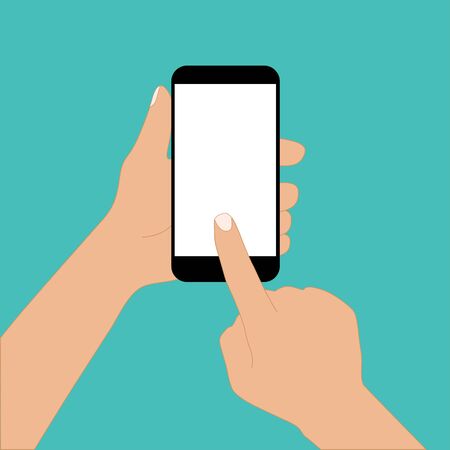 mobile phone in hand finger touch vector illustrationのイラスト素材
