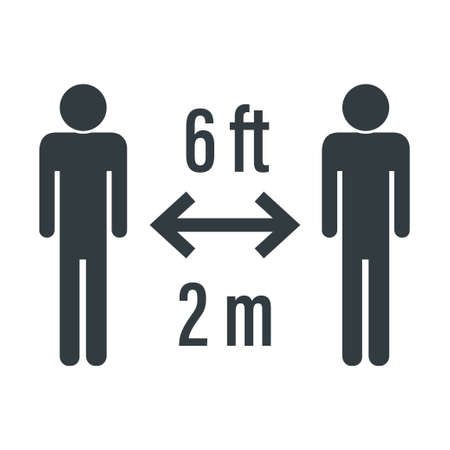 keep save social distance icon vector illustration. six feet ft two meters m sticker. corona virus safety sign, caution symbol. health protection notice. manのイラスト素材