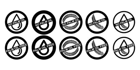 palm oil free vector icon. tree drop logo symbol. no food cooking oil illustration isolated white background. unheathy product. setのイラスト素材