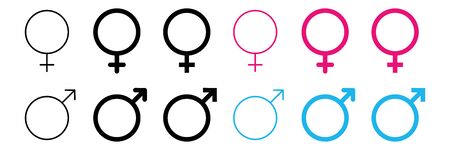 gender icon male female vector illustration. sex man men woman women symbol. boy girl logo white background. pink blue black color.のイラスト素材