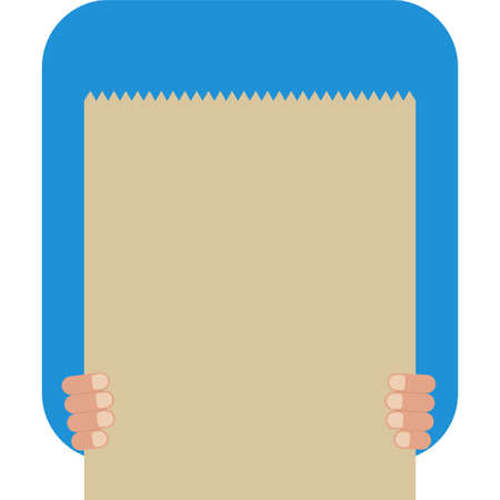 food bag delivery vector illustration. pizza boy holding package in hands. online service mobile app. post man during quarantine coronavirus. copy paste space on white background.のイラスト素材