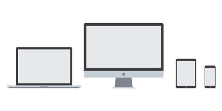 computer laptop tablet phone vector set. device stock illustration. blank screen smartphone notebook isolated mockup. on white background. internet monitor display pad design. pcのイラスト素材