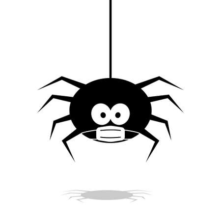 halloween spider in face mask vector. black coronovirus quarantine white background. danger insect. banner, poster. cobweb isolated decoration . october holiday flyer mockup mock upのイラスト素材