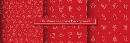 Christmas seamless vector pattern. Gift, present wrapping paper. Xmas texture winter ornament...