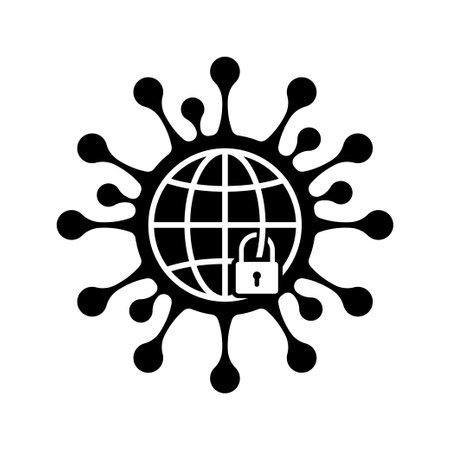 lockdown vector icon. coronavirus global quarantine illustration  white background. world lock concept. covid crisis.のイラスト素材